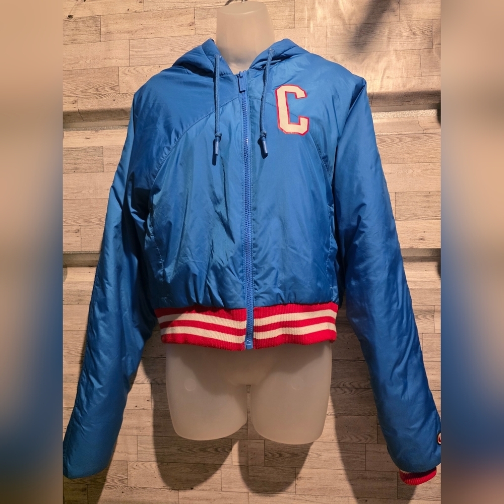 Champion Light Blue Hooded Jacket with Red & White Logo Accent